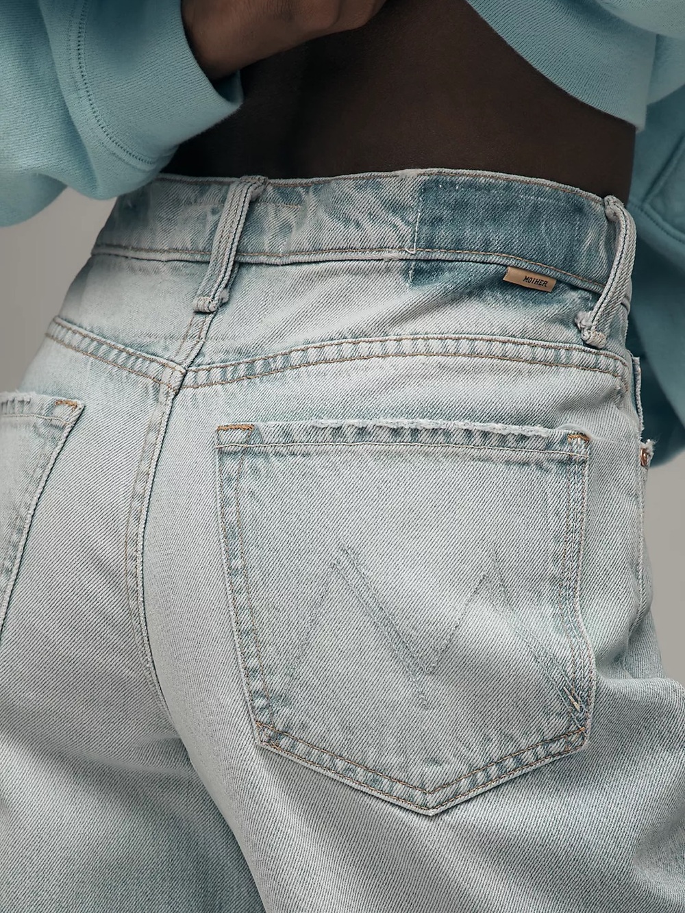 MOTHER Light Blue Distressed Wide-Leg Jeans - Picture 4 of 11